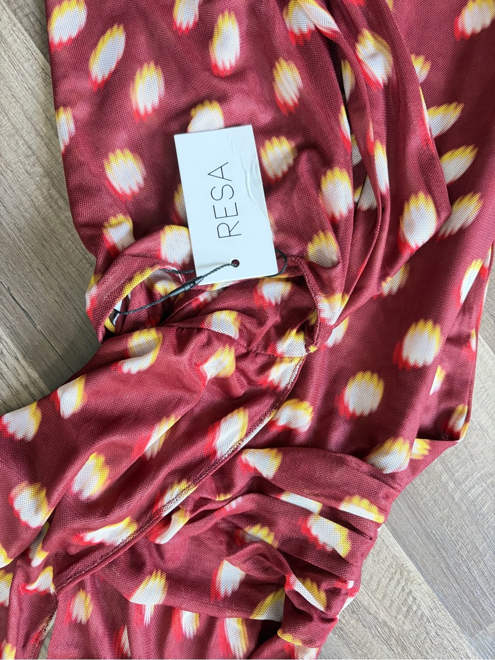 RESA Burgundy Halter Plunge Maxi with Cream Spot Print - Picture 5 of 7